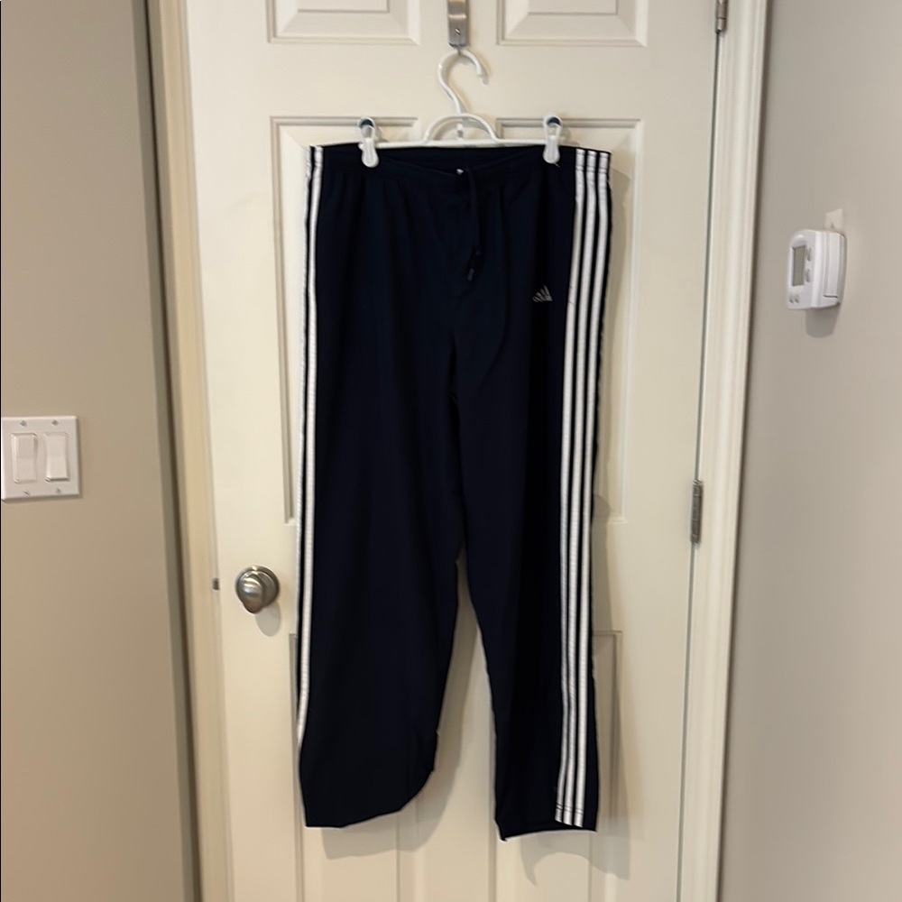 Adidas Navy Track Pants with White Stripes